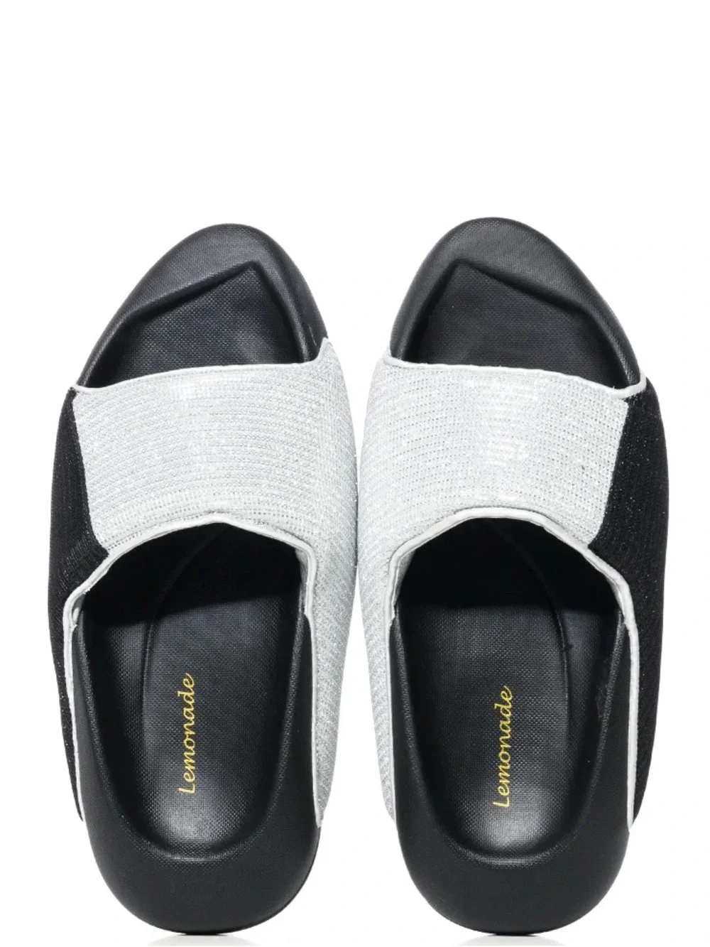 Black & Silver Sparkly Metallic Design Slip On Sandals